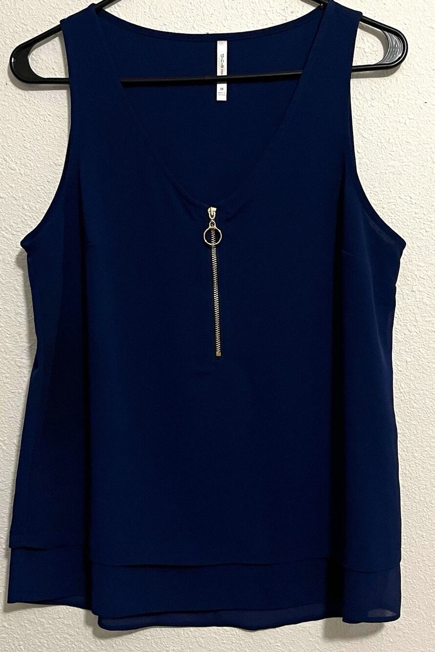 d.n.a couture Navy Solid Round Neck Sleeveless Zip Front Tank Top Women's M